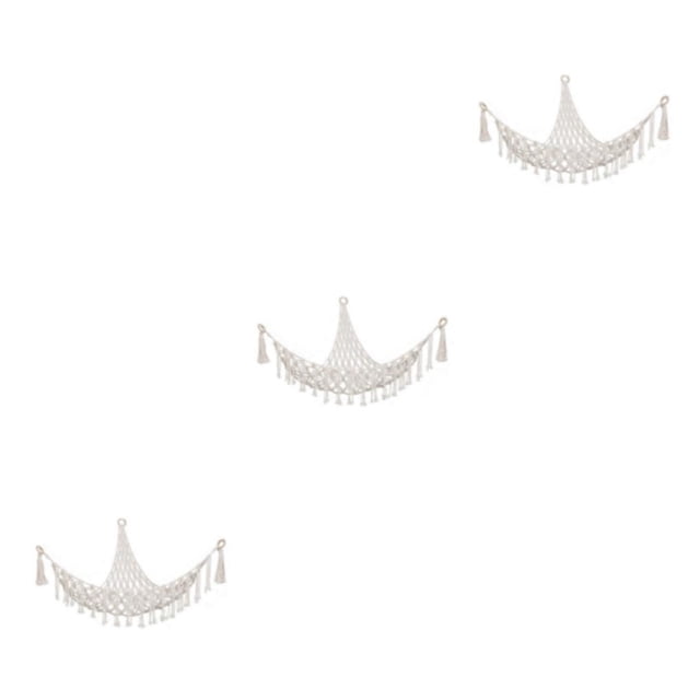 stanreset 1/2/3/5 Hamac Boho pour Peluches Forme Triangulaire Coin Suspendu Support de Rangement Pompons Économiseur d'Espace Filet Mural Salon Tel Qu'illustré 3 Pcs
