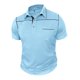 thumbnail image 4 of Blusa y camisa de manga corta con cuello vuelto para hombre, blusa de manga corta de color liso con botones y bolsillo y cuello vuelto, blusa de poliéster para hombre, 4 of 7