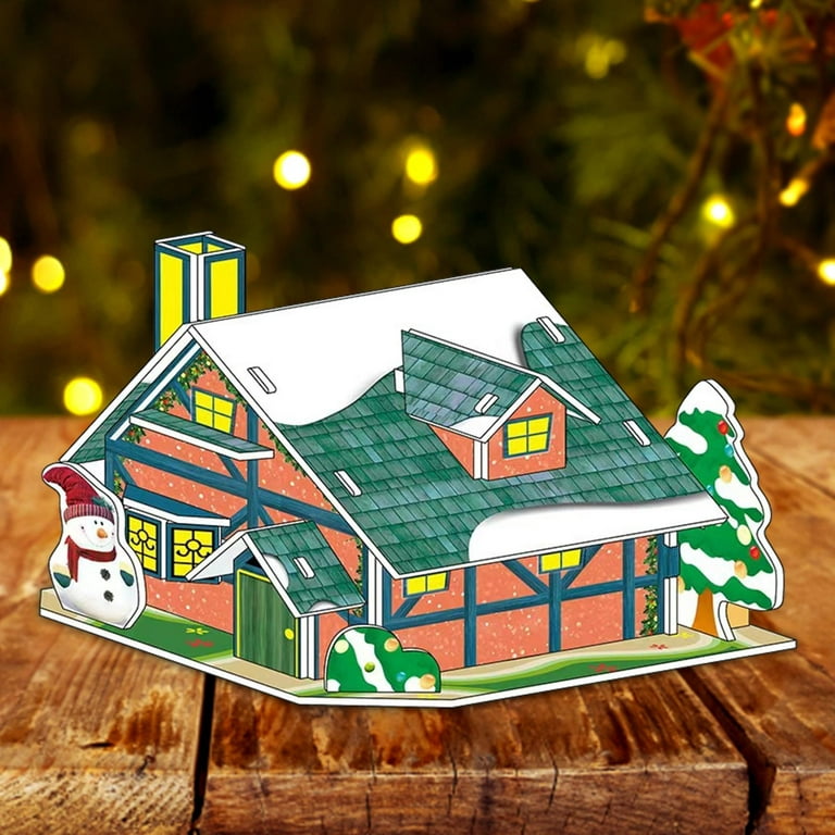 Christmas Craft Houses Kits 4 Unfinished Small Houses DIY Crafts for Adults  Kids Wooden Craft 3D Cutting Puzzle Toy Colorful LED for Adults Children