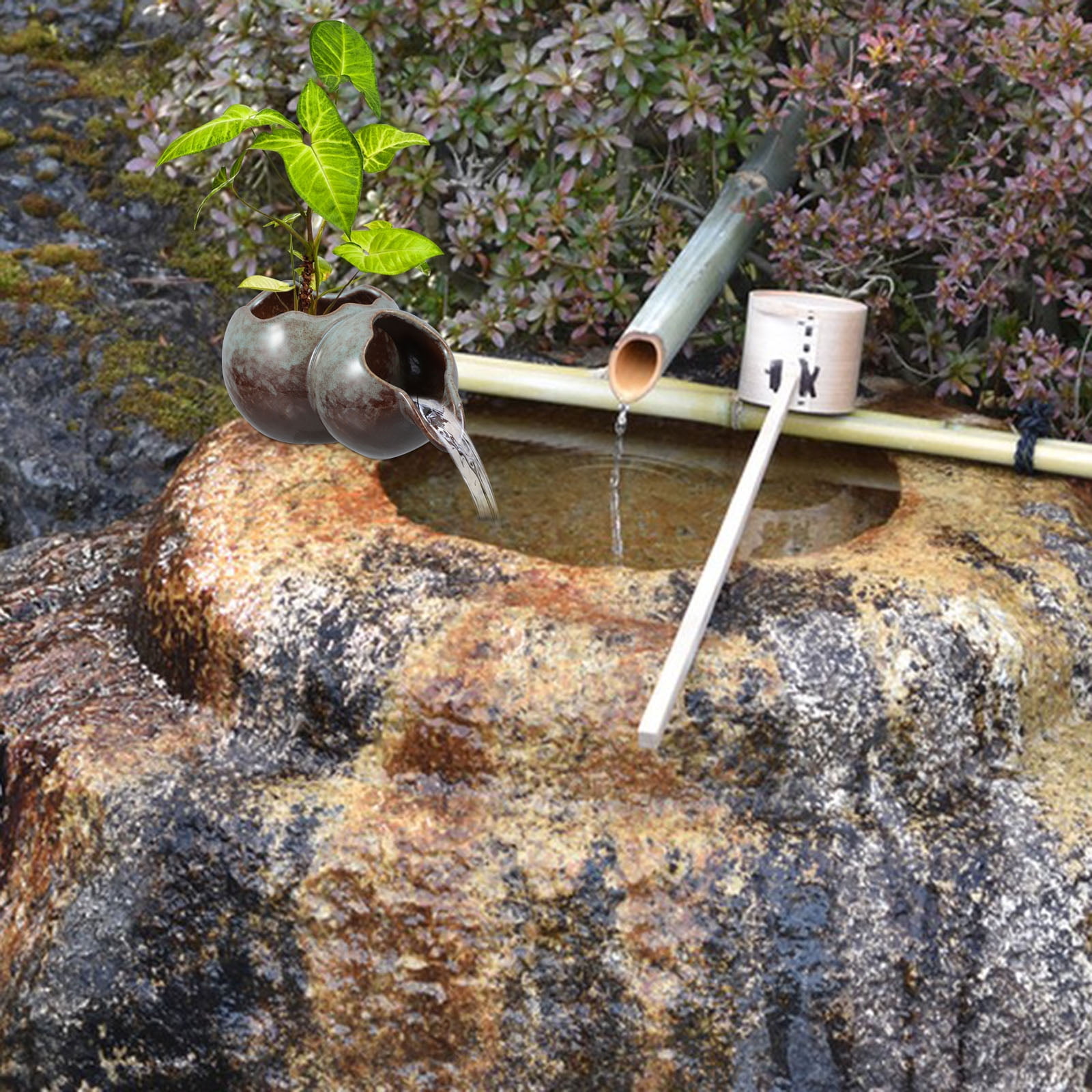 FONDOTIN Elegant Ceramic Spitter Fountain for Indoor Desks and Outdoor Garden Water Features, Decorative Tabletop Waterfall