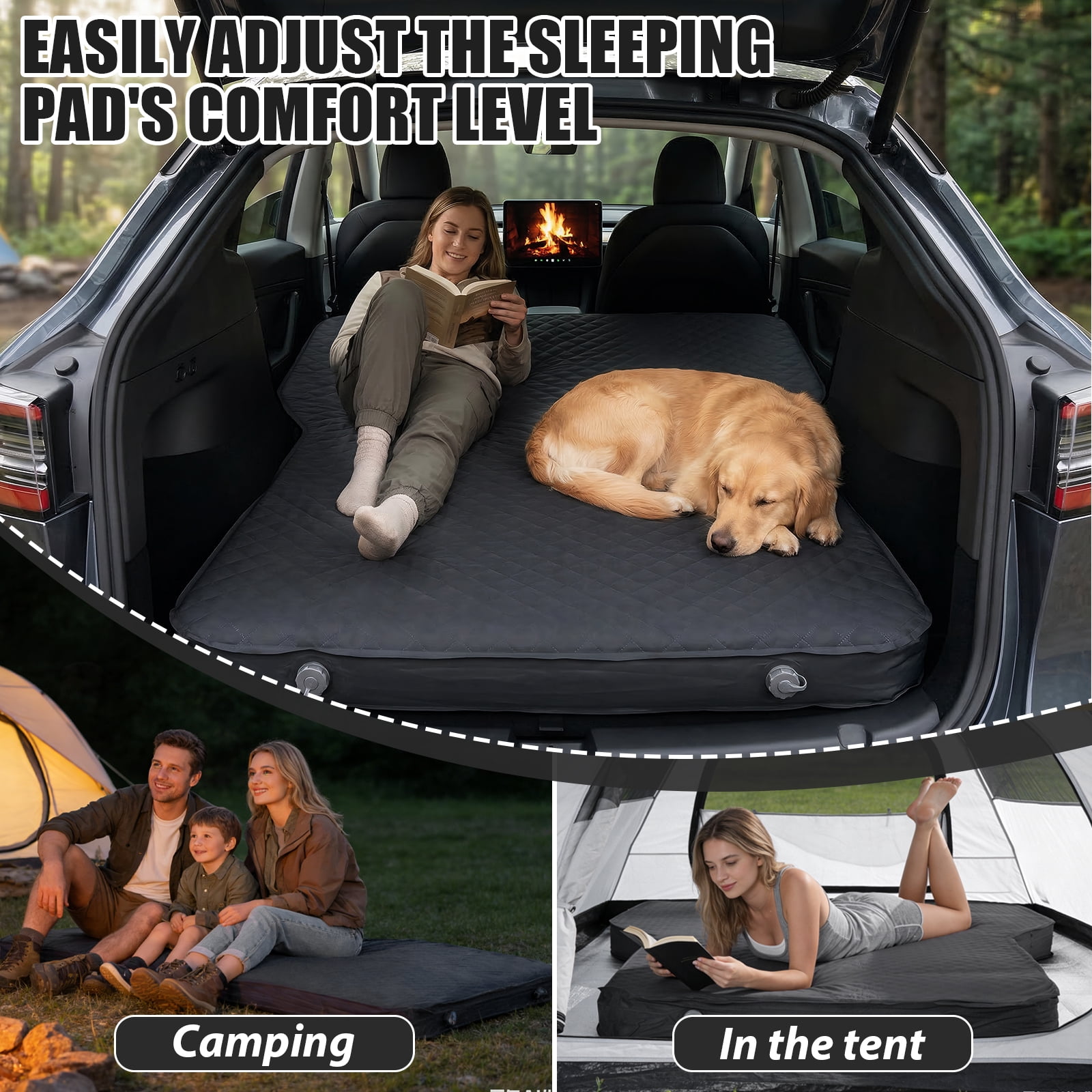 SHegdu Car Air Mattress Self Inflating Camping Sleeping Pad Thick 4.5 Inch Portable Adjustable Tent Mat with Storage Bag Foam 440 lbs Load