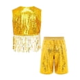 thumbnail image 4 of SiiRoh Boys Girls Sequin Jazz Dance Outfits Sleeveless Fringe Vest Top with Shorts Hip Hop Disco Theme Party Wear Gold 10, 4 of 5