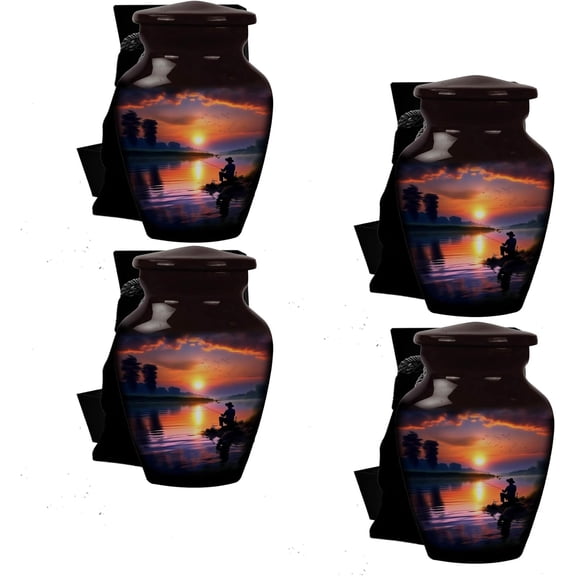 Fishing Man urn, Pictured Cremation Urn for Human Ashes, Completely Handicrafted with,Gone Large Cremation Fishing Urns for Human Ashes Adult Male Female Keepsake Set of 4