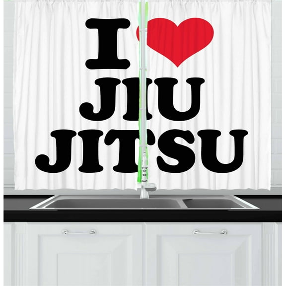 Ambesonne Lettering Kitchen Curtains, I Love Typography Print, 55"x39", Dark Coral White Black