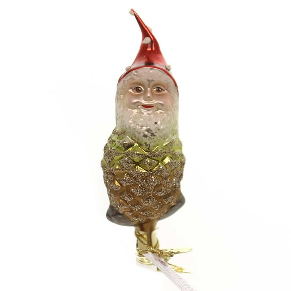 Inge Glas Pinecone Gnome Enchanted Forest Glass Glittered 10013S017