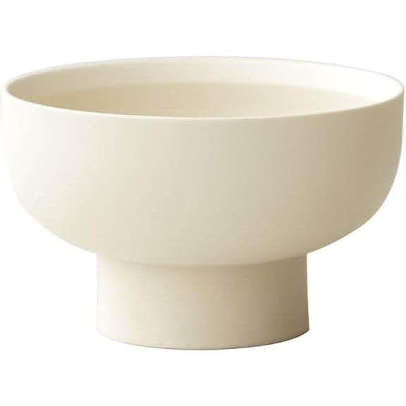 High-foot Fruit Bowl, Ceramic Pedestal Decorative Bowl, Round Bowl for Salad, H3.8" × W6.7" Small Size, 27oz, Matte Crème