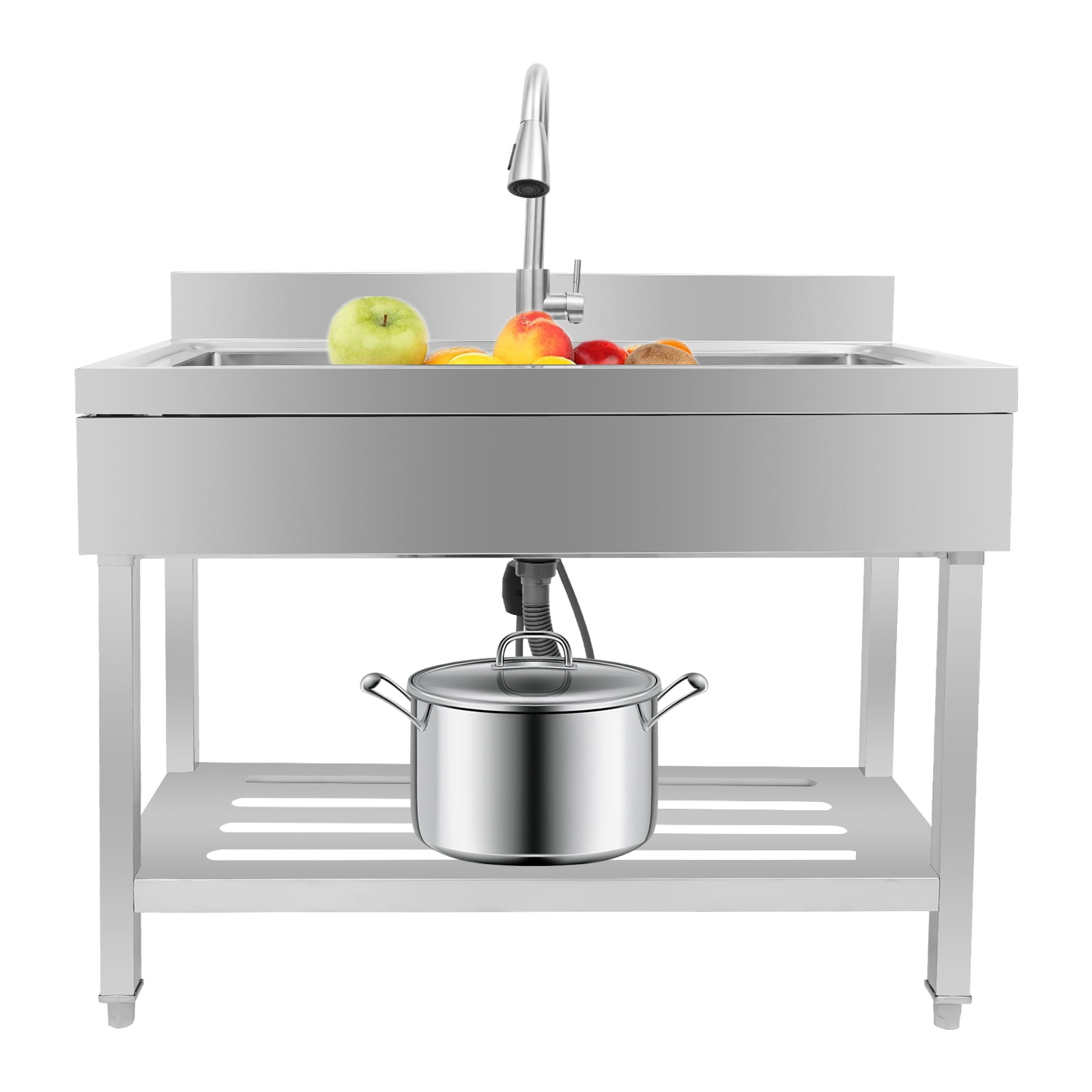 Stainless Steel Utility Sink,Multi-functional ​​Kitchen Sink with Cold and Hot Water Pipe and Faucet, Durable Composite Material,for Laundry Room Kitchen
