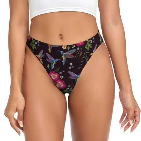 Adobk Flowers And Humming Bird1 Print Seamless Women Underwear Thongs No Show Ladies Thong No Line Breathable Comfortable Panties Undies for Women-Medium