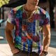 thumbnail image 2 of Men'S Printed T-Shirt Outdoor Retro Button Loose Short Sleeve Top2XL, 2 of 5
