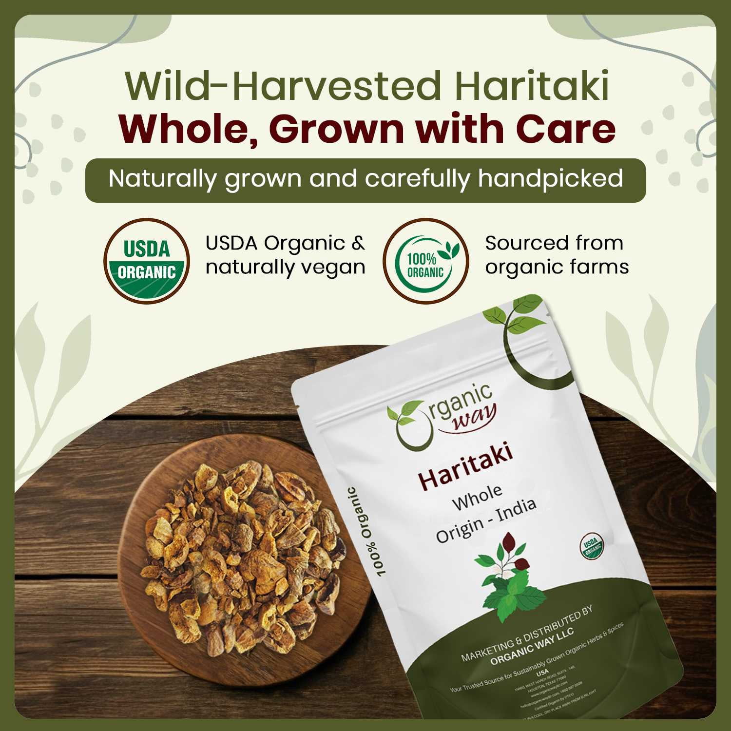 Organic Way Haritaki Whole Herbal Supplements Kosher, USDA Certified Organic, Non-GMO, Gluten-Free, 4 oz
