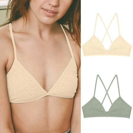 Ukumplol Womens T-shirt Bras Cotton Underwear for Women s Thread Bra Wireless Lightly Lined Bralette Top Beauty Back Out Bras No Underwire Minimizer Bras for Women Green S