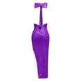 thumbnail image 3 of Women's Fashion Halter & Round Neck Sleeveless Sequin Split Bow Evening Party Dress, Purple, S, 3 of 4