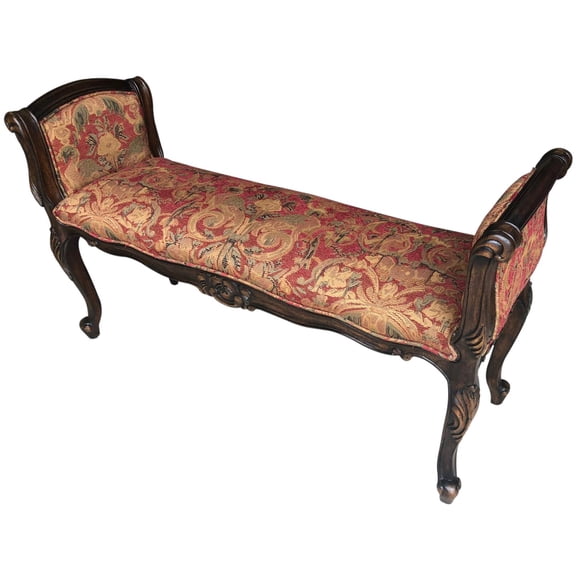 Opulent French Style Bench with Red Chenille and Carvings