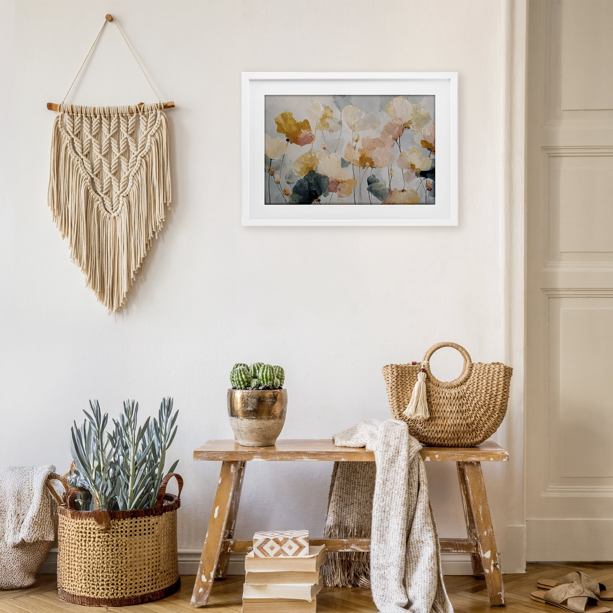 Stupell Industries Abstract Brushed Petals White Framed Print Under Glass, design by Jacky Ngan