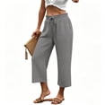 thumbnail image 7 of Lumtrix Womens Cotton Linen Wide Leg Pants Casual Zipper Front Summer Cropped Trousers Dressy Pants with Pockets Dark Gray XL, 7 of 7