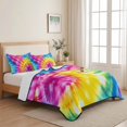 thumbnail image 5 of Full Quilt Set 78''x90'', Colorful Boho Lightweight Bedspread Coverlet Set with 2 Pillow Shams, Pink Yellow Blue Green Tie Dye Abstract Art Breathable All Season Quilt Bedding for Bedroom/Guest Room, 5 of 9