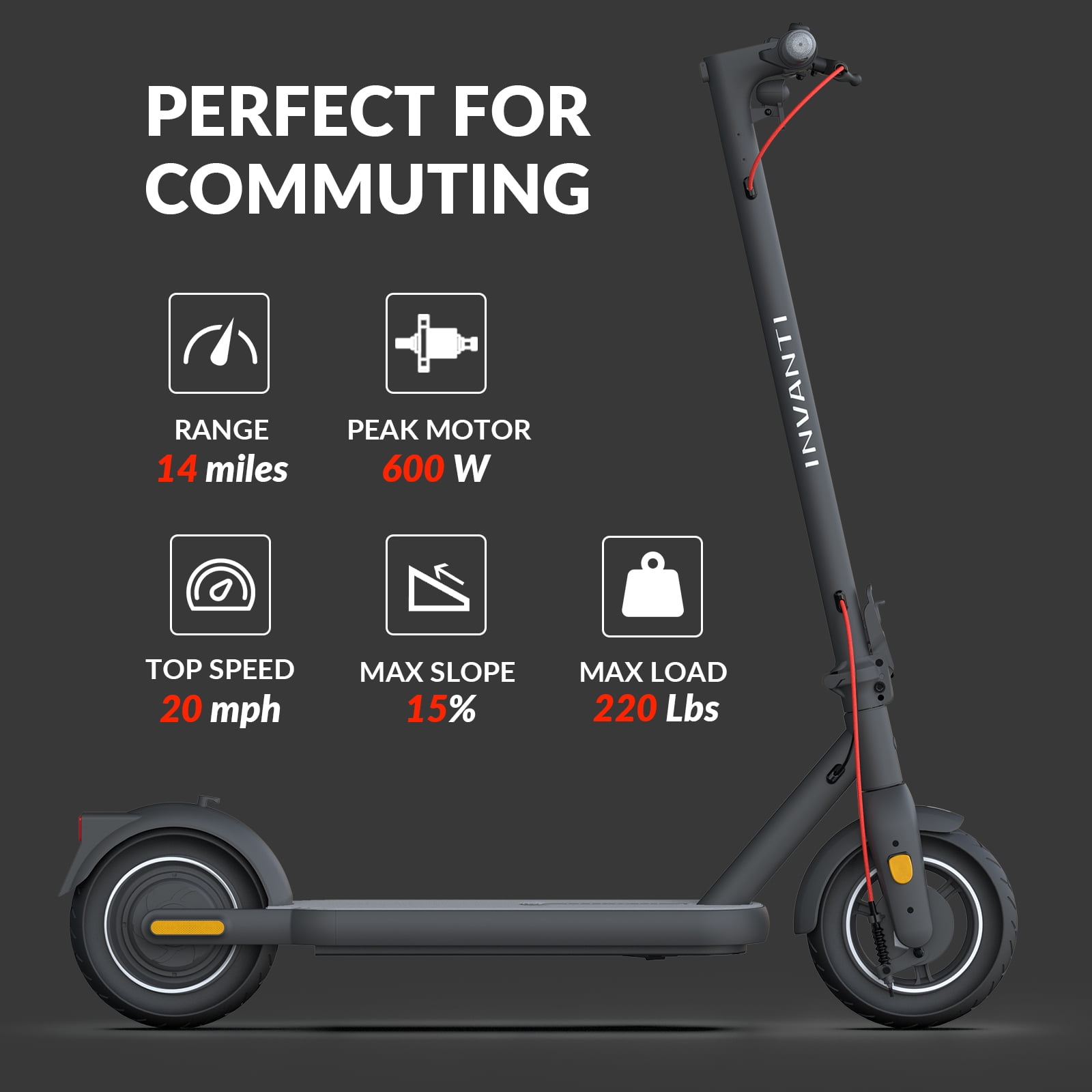 INVANTI W12S 350W Electric Scooter for Adults, 10”Honeycomb Tires, 20mph & 14Miles Range, Portable Folding Commuting E-Scooter with Turn Signals & App Control