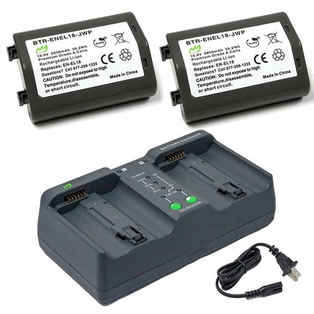 Replacement for Nikon D4S Battery (2-Pack 2800mAh) and Dual Charger