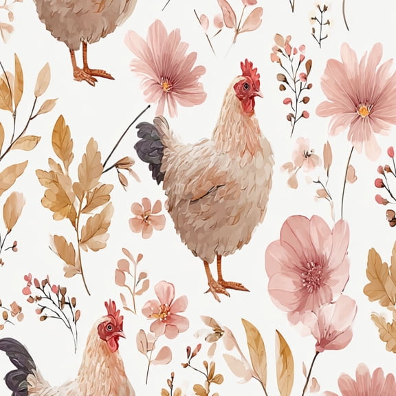 Boho Peel and Stick Wallpaper Whimsical Hen Floral Soft Beige Pink Tones Wall Mural 17.7in x 9.8ft Self Adhesive Removable Wall Paper Renter Friendly Wallpaper for Bedroom Kitchen Livingroom