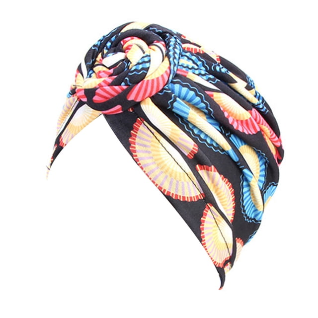 Turbans Style Bohème pour Femmes, Design Élastique, Bandeau, Casquette Pré-Nouée, Calotte Plissée, Couvre-Chef à la Mode, Couvre-Chef Tourbillonnant, Noir