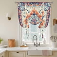 thumbnail image 3 of Boho Orange Blue Tie Up Curtain Valance for Window, Adjustable Rod Pocket Window Curtains Shades, Ethnic Vintage Boho Geometric Art Light Filtering Valance Drapes for Cafe Living Room Bedroom 52"x45", 3 of 9