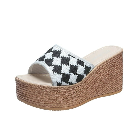 Fesfesfes Womens Slides New Thick Sole Slope Heel Women's Shoes Breathable Slip-on Beach Sandals 9(42)