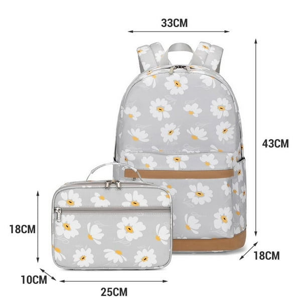School Backpack with Zipper Adjustable Shoulder Strap Large Capacity Waterproof Floral Print School Bag Handbag for Girls Grey One Size