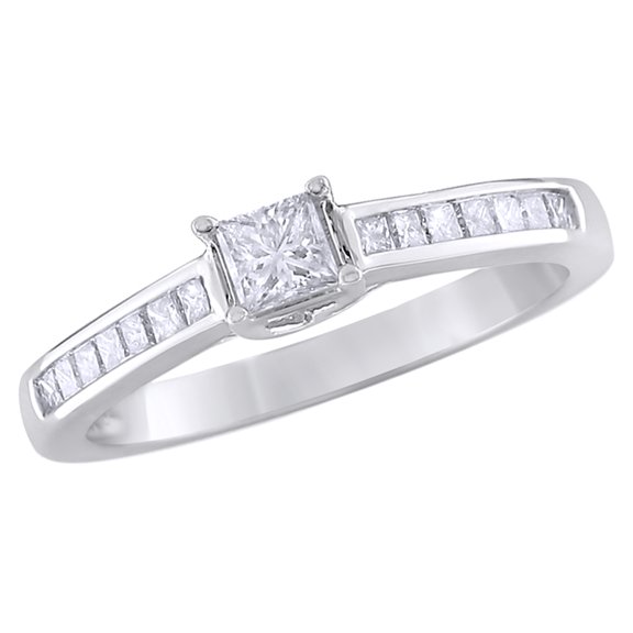 AFFY Princess Cut White Natural Diamond Beautiful Engagement Ring in 14K White Gold (0.5 cttw)