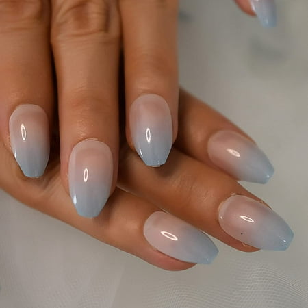Kscd Coffin Short Gradient Acrylic Press On Blue Nude Fake Nails French  Ombre Ballerina Glossy False Nails Full Cover Soft Natural Nail Tips 24 Pc  L5958-1 | Walmart Canada