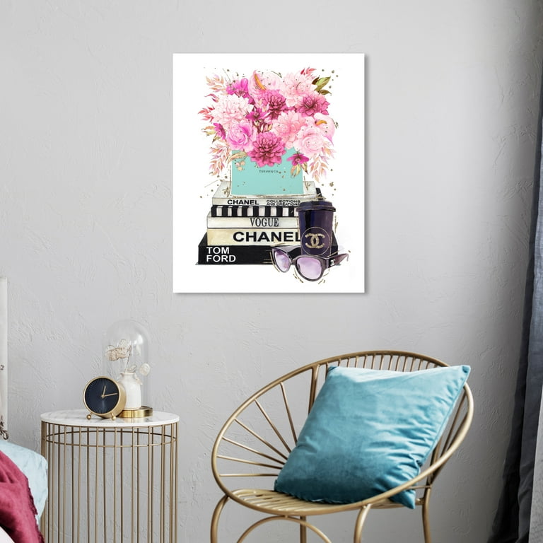 Burnt Orange Flower and Books Floral and Botanical Wall Art Print Pink 20x24, Size: 20 x 24