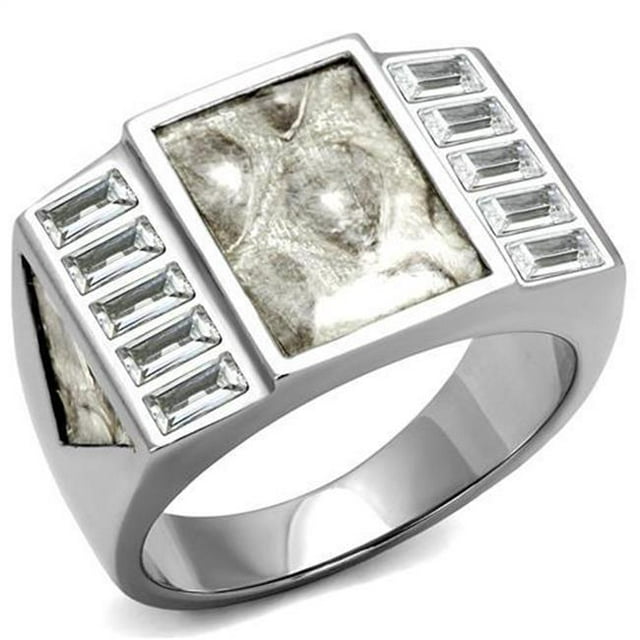 Men No Plating Stainless Steel Ring with AAA Grade CZ in Clear - Size 12