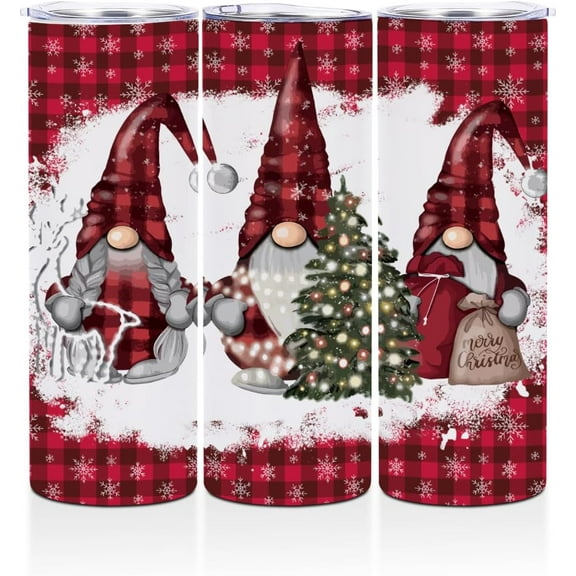 Christmas Gnomes Gifts for Women Sister Winter Coffee Mug with Lids Skinny Straight Tumbler Stainless Steel Water Glasses Tea Cup Cups for Hot and Cold Drinks Gnome Gifts for Birthday Friendship