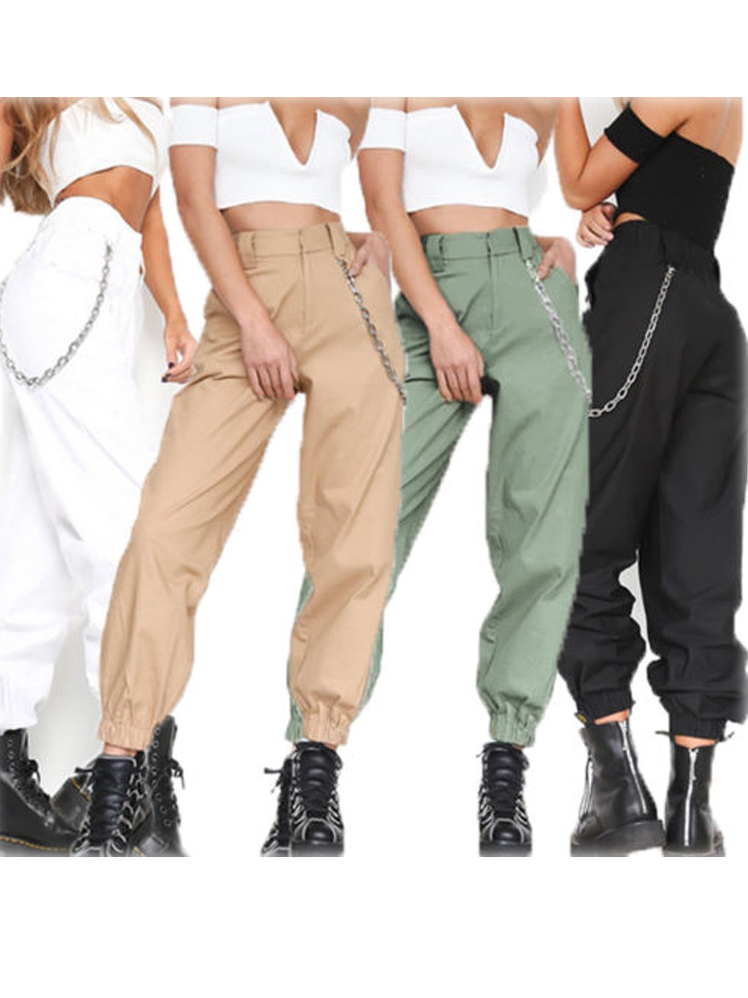 womens elastic waist cargo pants