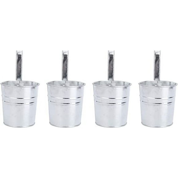 4pcs Hanging Flower Pots Metal Iron Bucket Planter Flower Holders for Railing Fence Balcony Garden Home Decoration (Silver)
