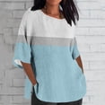 thumbnail image 2 of HAPIMO Women's Loose Tops Trendy Round Neck Blouses Color Block Pullovers Summer 3/4 Sleeve Tees Relaxed Casual Workout Shirts for Girls Blue XL, 2 of 5