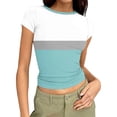 thumbnail image 2 of HongQid Womens' Stretchy Ribbed Round Neck Short Sleeve Gym Workout Slim Fitted Casual Cropped Top T-Shirt, 2 of 5