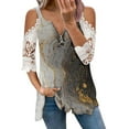 thumbnail image 1 of Elegante mujer casual cremallera cuello impresión blusa encaje manga corta camiseta verano Tops OAVQHLG3B Store  lin121212, 1 of 4