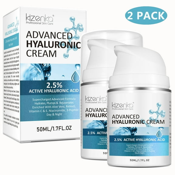 Kizenka Hyaluronic Face Cream Enrich Aloe Vera Retinol Vitamin C & E Niacinamide, Nourishing and Rejuvenating Moisturizer, 100ml/3.4floz