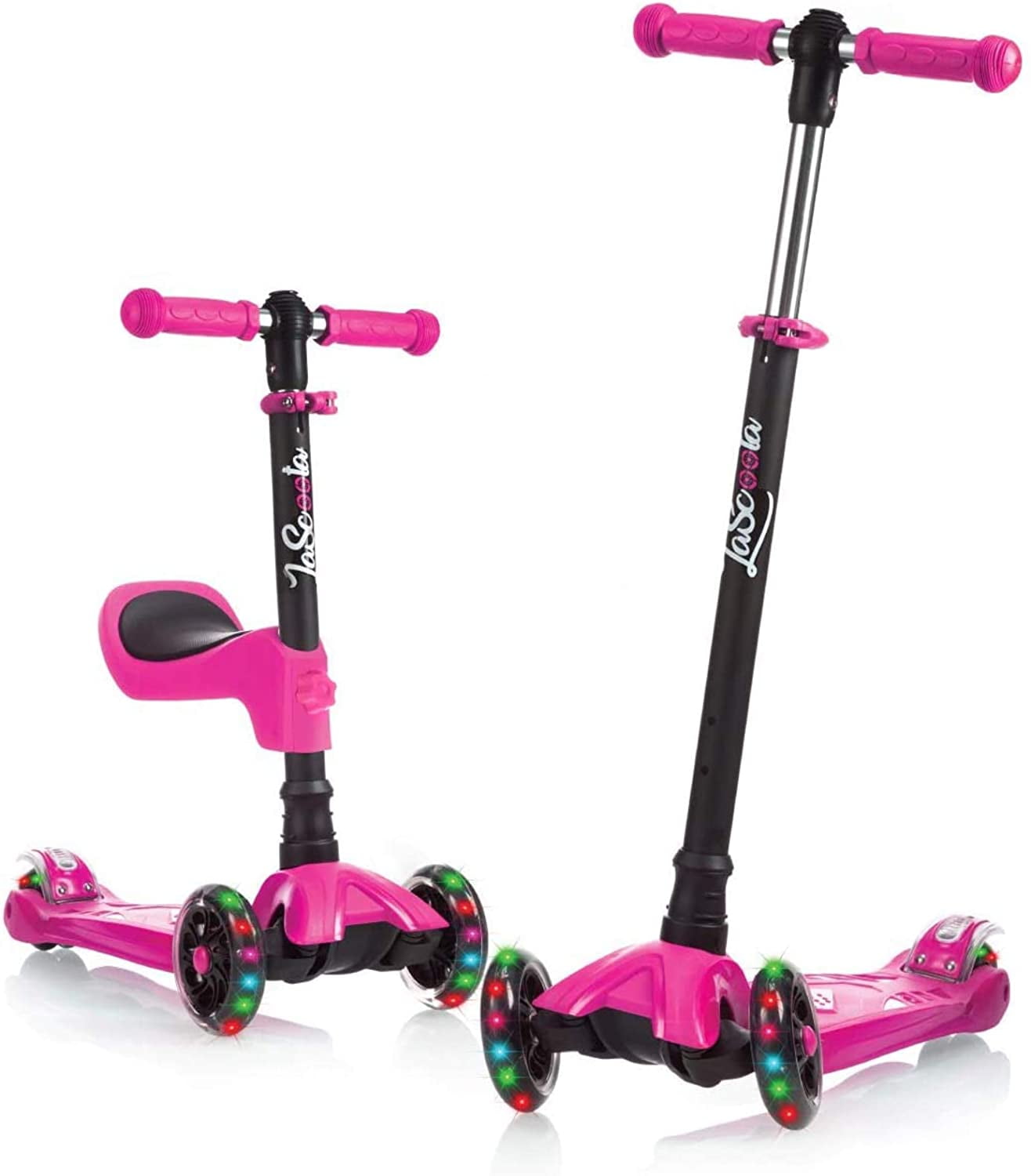 Kick Scooter Kids Scooter 4 Wheel Scooter Boys Girls,Green 3 Height Adjustable Pu Wheels Extra Wide Deck Best Gifts for Kids