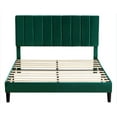 thumbnail image 4 of Queen Size Minimalist Platform Bed, Modern Bed Frame with Upholstered Headboard, Slat Support, Eva mute bar, Heavy Duty Mattress Foundation Bed For Bed Room,  Green, 4 of 7