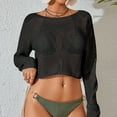 thumbnail image 2 of ZQUUVOU Women's Knit Beach Cover Up Tops Long Sleeve Sheer Mesh Swimwear Bathing Suit Sheer Mesh Beach Crop Tops Black, 2 of 4