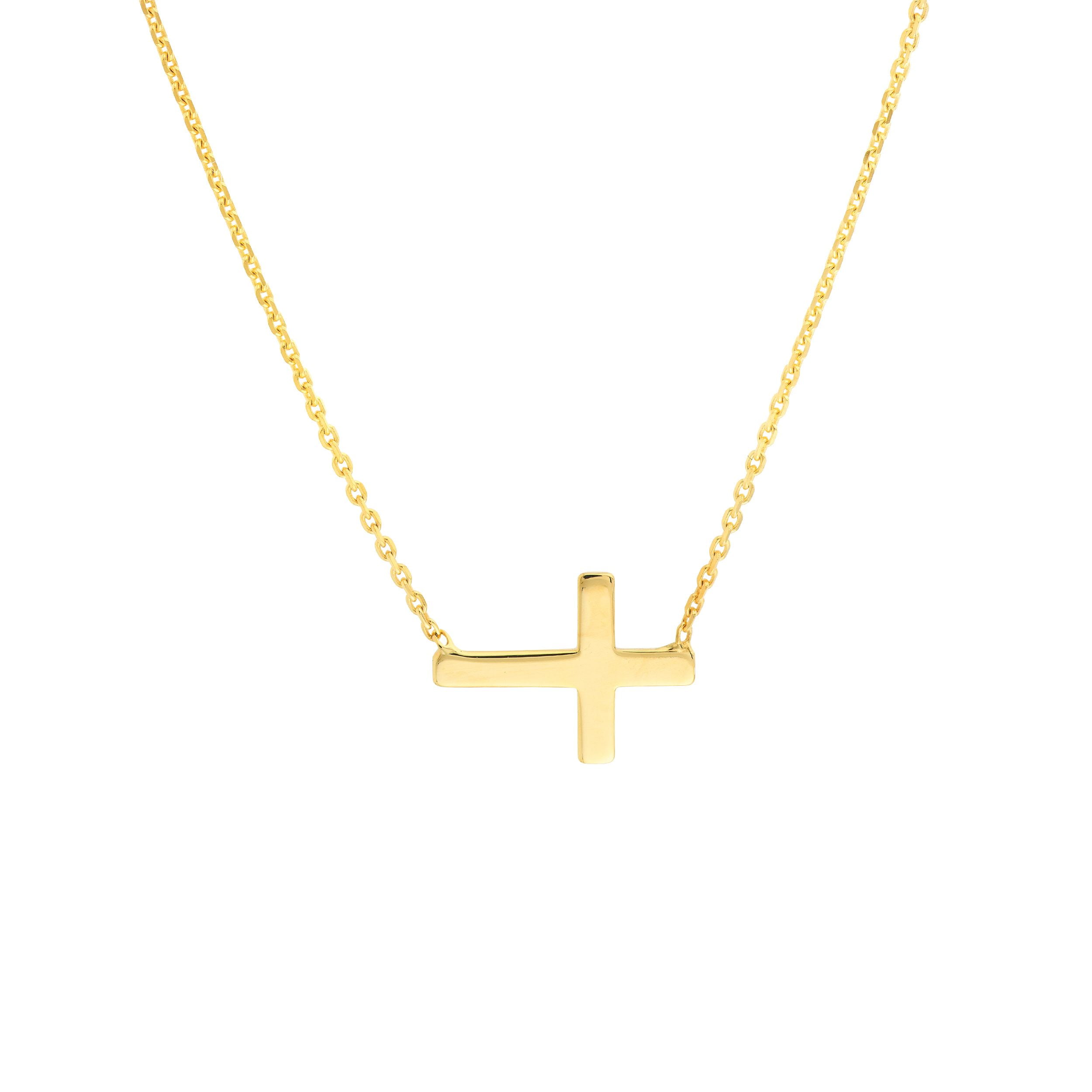 14K Yellow Gold Cross Pendant on an Adjustable 14K Yellow Gold Chain Necklace