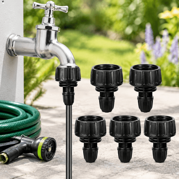5‑Pack Drip Irrigation Hose Adapter – 3/4″ Garden Faucet to 1/4″ Tubing Connector, Barbed Fitting with Rubber Gasket for Drip Systems