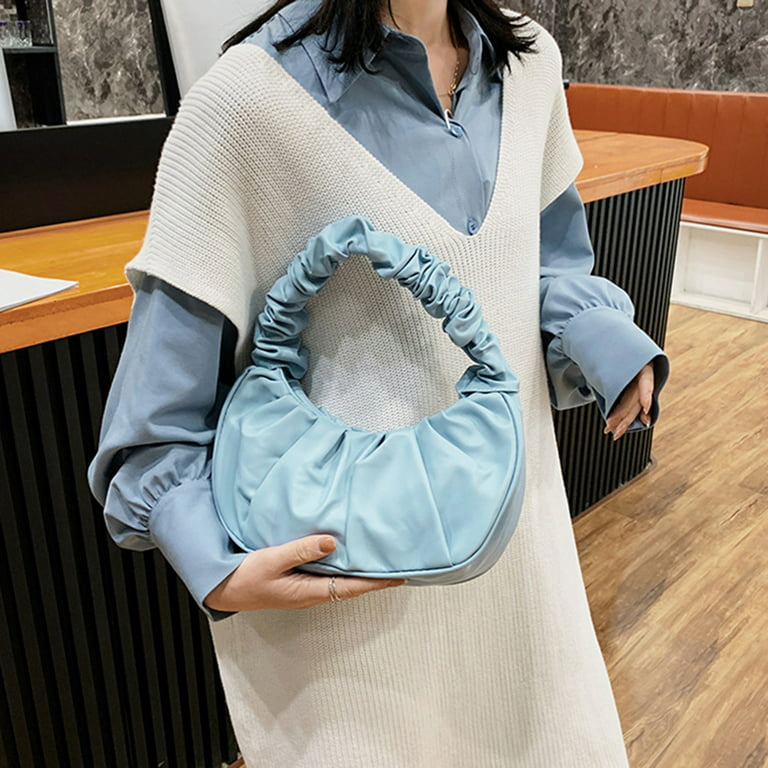 Women's Mini Cloud Pouch Ruched Dumpling Bag Patent Leather Clutch