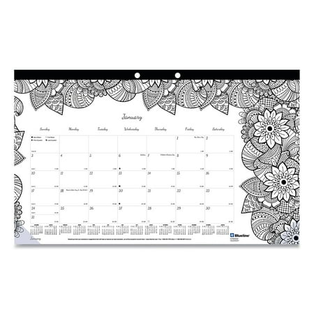 UPC: 0069775618537 | Blueline DoodlePlan Monthly Desk Pad Calendar  17-3/4  x 10-7/8   Black/White  January To December 2023  C2917001