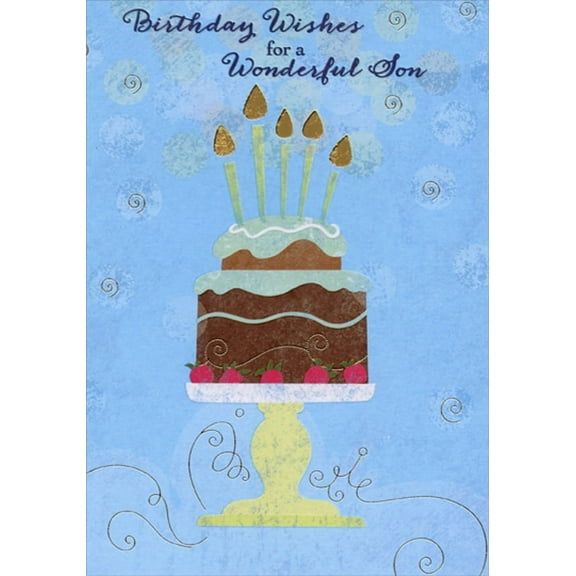 Designer Greetings Chocolate Cake on Yellow Based Dessert Stand Birthday Card for Son