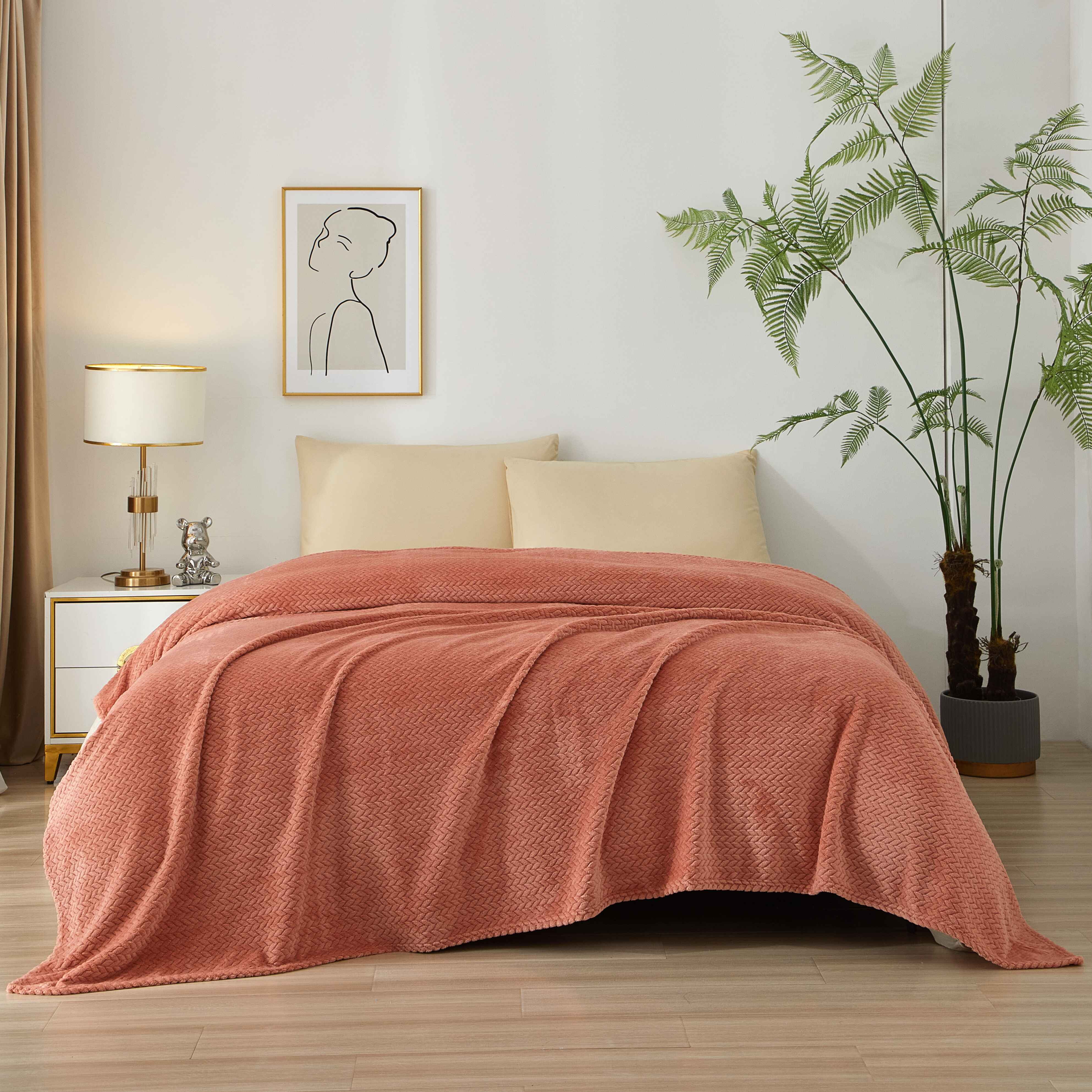Mainstays Plush Textured Blanket, Clay, Full/Queen 90" x 90", All Ages