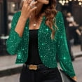 thumbnail image 4 of Otntypg Sequin Blazer for Women Sparkly Sequin Cropped Jacket Long Sleeve Open Front Sequin Cardigan Glitter Short Coats Green#01 XL, 4 of 11