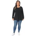 thumbnail image 3 of DARING DIVA Women's Plus Pleated Blouses Crew Neck Soft T-Shirt 1X Black, 3 of 6