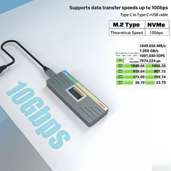 Smart M.2 NVMe / SATA SSD Enclosure, USB 3.2 Gen 2 10Gbps, External M2 Adapter Case Support M-Key B  M Key UASP RTL9210